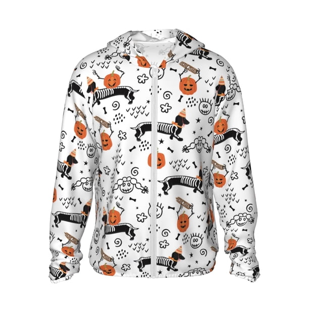 Fotbe Halloween Dachshund Chaqueta con Protección Solar UPF 50+ para Hombre y Mujer, Camisa con Capucha y Bolsillos-Small