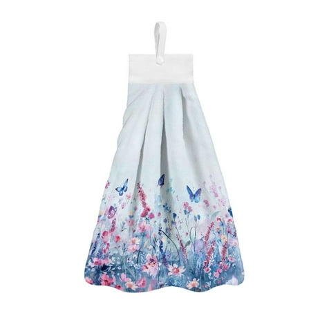 ZIATUBLE Butterfly Floral Dish Towels for Kitchen with Snap Button Hanging Dual-Purpose Hand Towel Pack of 3 Absorbent Bathroom Hand Bath Towel Soft Hanging Kitchen Hand Towels Decoration