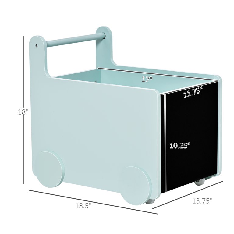 Qaba Kids Rolling Storage Cabinet With Wheels & Blackboard - Blue Toy Organizer For Books, Crafts