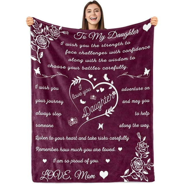 LHSHID Daughter Blanket Daughter Blankets from Mom Dad Birthday for Daughter I Love You Daughter Presents to My Daughter Daughter Soft Flannel Letter Throw Blanket 50"x60"