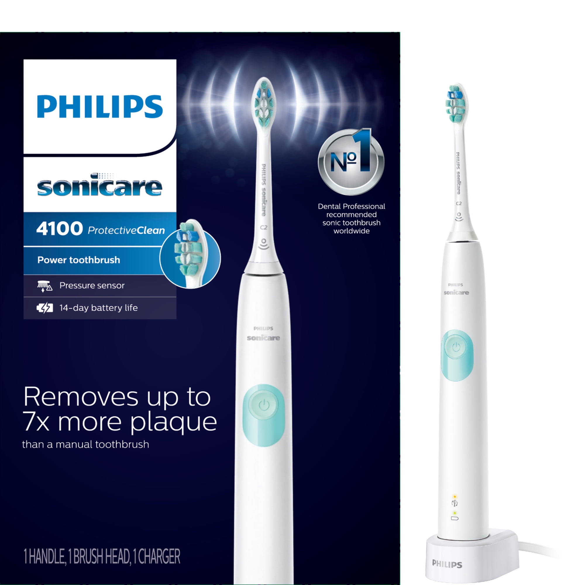 Vooruitzien natuurlijk naaien Philips Sonicare ProtectiveClean 4100 Plaque Control, Rechargeable Electric  Toothbrush with Pressure Sensor, White Mint HX6817/01 - Walmart.com