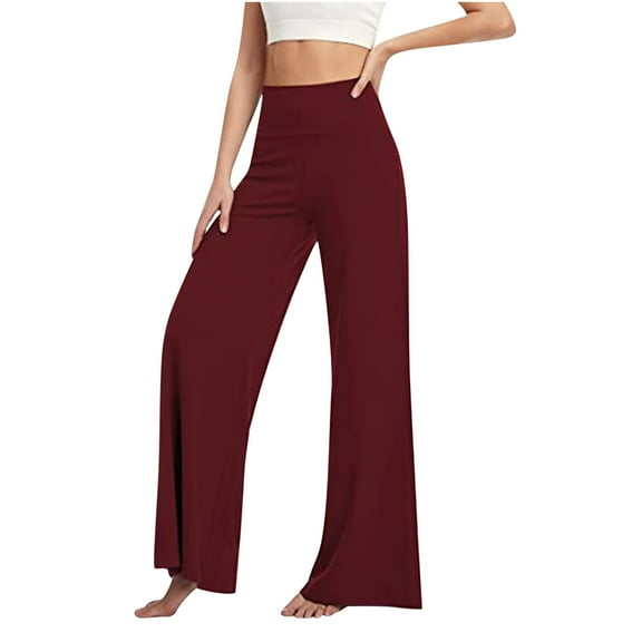 Bigersell Women's Pull on High Pant Yoga Full Length Pants Women's Fashion Solid Color Stretch Yoga Pants High Waist Loose Casual Wide Leg Pants Ripped Distressed Yoga Pants for Ladies