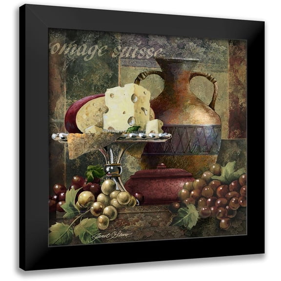 Stever, Janet 12x12 Black Modern Framed Museum Art Print Titled - Cheese and Grapes II