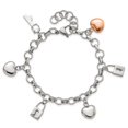 thumbnail image 3 of Stainless Steel Bracelet with station Women's Cubic Zirconia mm 8.5 in Rose IP-plated Polished CZ Heart, Lock & Key w/ 1in ext, 3 of 4