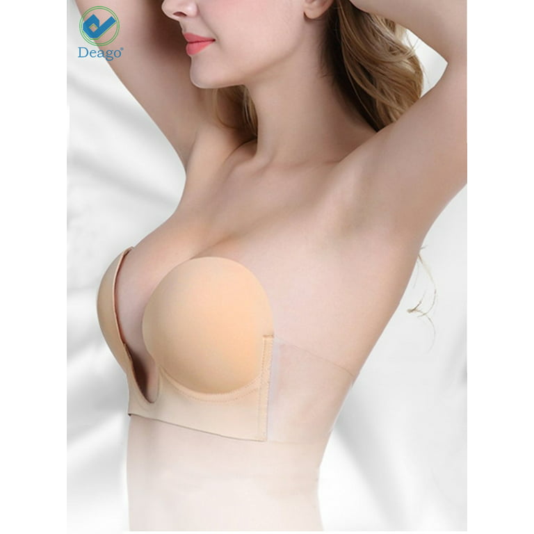 Deago Strapless Bra for Women, Self Adhesive Invisible Sticky Push Up  Halter Backless Cleavage Cover For Wedding Party Dress (2Pcs/C)