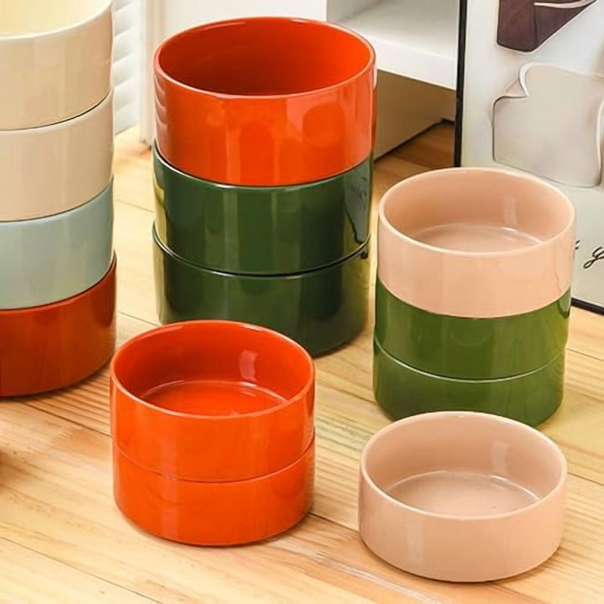 Ceramic Dog Bowl Set with Stand, Small Cat Dog Food and Water Bowl, Anti-Slip Set of 2 Bowls - 13.5 OZ (5.1In / 1.7 Cups) Rust Red