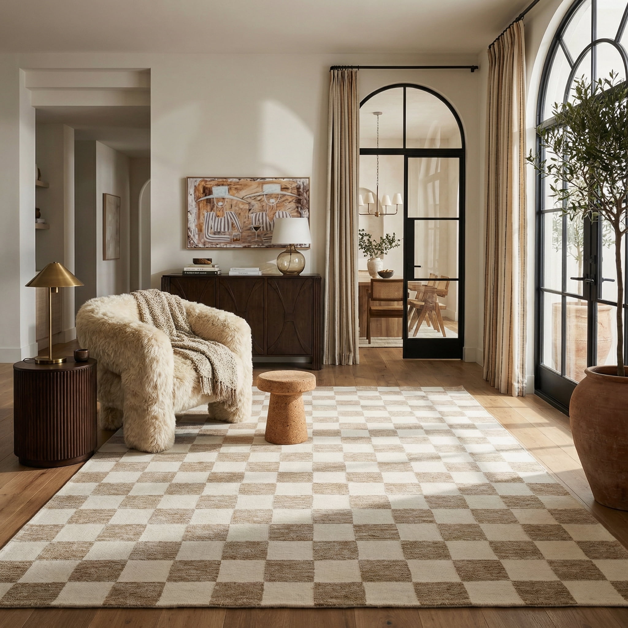 Rug Branch Maya Checkered Modern Beige Brown Indoor Hand-Tufted Area Rug