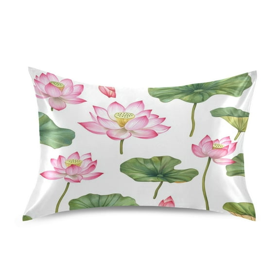 Satin Pillowcase Soft and Smooth Pillow Case for Hair and Skin Pink Lotus Flowers