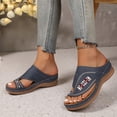 thumbnail image 3 of Rokment Womens Boho Embroidered Orthopedic Wedges Dress Flip Flops with Arch Support 2026 Beach Summer Comfortable Leather Platform Thong Walking Slides Blue Size 9, 3 of 6