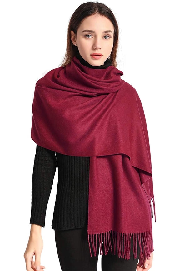 Pashmina Scarfs for Women Silky Shawls and Wraps for Evening Dresses Soft Large Scarves Wedding Warm Stylish Solid Color, Wine Red
