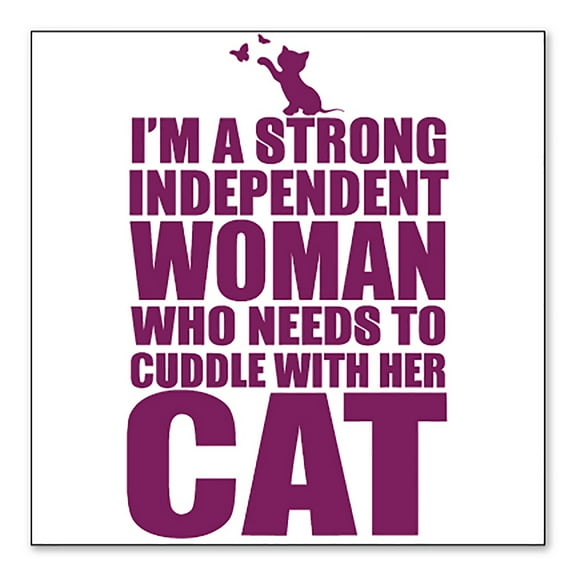 DistinctInk Custom Bumper Sticker - 3" x 3" Decorative Decal - White Background - Strong Woman Needs to Cuddle Cat