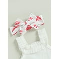 thumbnail image 6 of Infant Baby Girls Clothes Suits Solid Color Ribbed Sleeveless Frills Sling Romper Rainbow Print Shorts Headband 3Pcs Set, 6 of 10