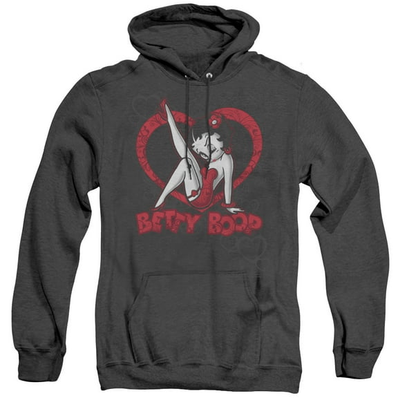 Betty Boop Scrolling Hearts Adult Heather Hoodie Sweatshirt Black
