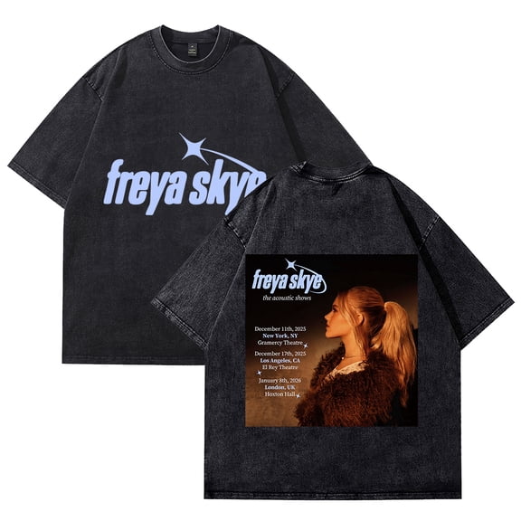 Freya Skye Live Shows Date Print Vintage WashT-Shirt – Unisex Short Sleeve Cotton Tee, Streetwear Concert Outfit Gift for Music Lovers
