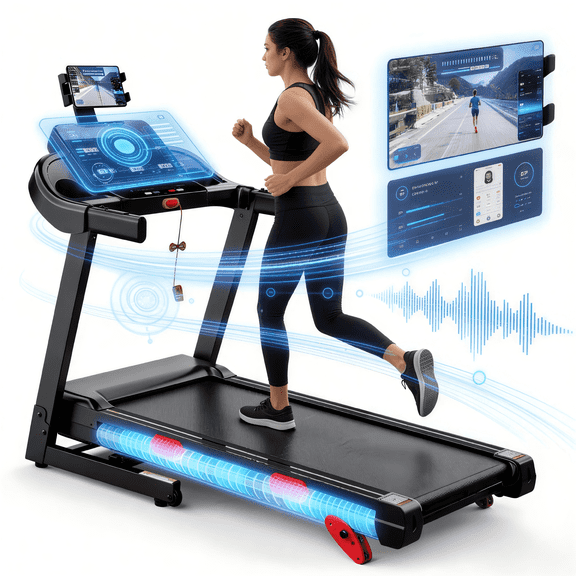 4 in-1 Folding Treadmill with 3.75HP Motor, 10% Manual Incline, Smart App Control, Wide Running Belt, Shock Absorption, 320 lbs Capacity, Home Fitness Running Machine