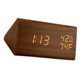 thumbnail image 1 of Despertador electrónico LED Temperatura de madera Pantalla de humedad Brillo Triángulo Control para dormitorio Oficina Escritorio - marrón Baoblaze Despertador digital, 1 of 8
