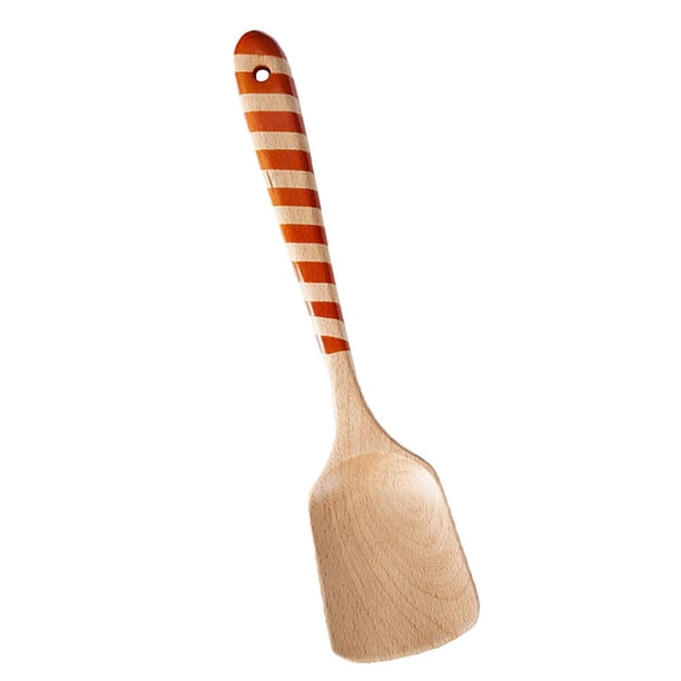 Espátula plana de madera maciza de haya para freír y hornear, con mango ergonómico. Espiral