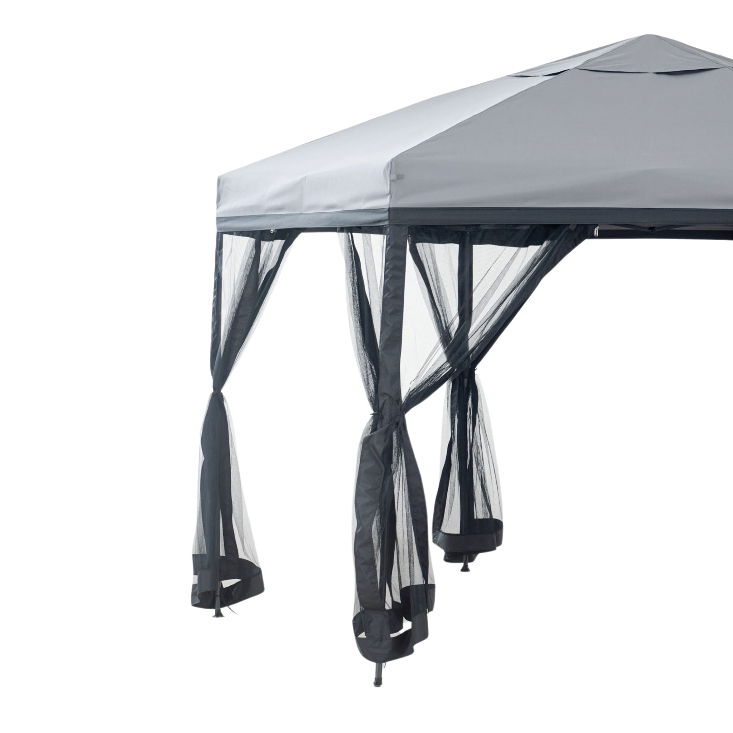 Furniture of America Aaron 11'x11' Outdoor Gazebo with Soft Top Canopy and Mosquito Netting, Gray