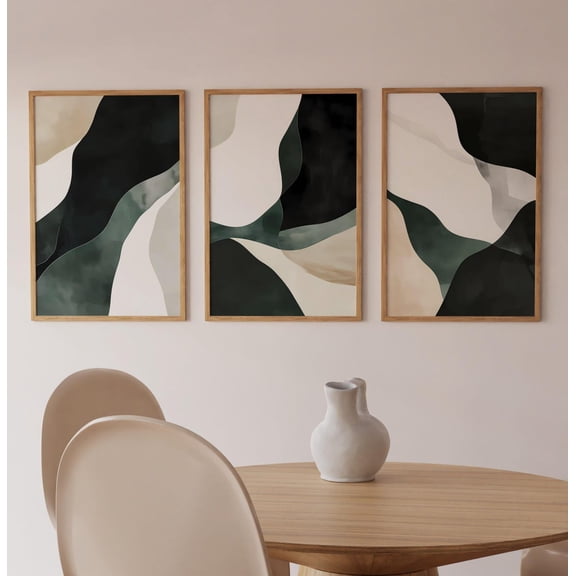 Luvia Modern Abstract Emerald Green & Black Posterss Set Of 3, Contemporary Room Neutral Artwork, Modern Wall Decor Set 3 Prints 8x12 UNFRAMED