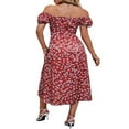 thumbnail image 4 of Femmes Volants Manches Courtes Col Carré Boho Floral Midi Robe Flowy une Ligne Longue Robe, 4 of 7