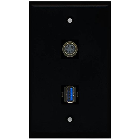 RiteAV - Black 1 Port S-Video 1 Port USB 3.0 Wall Plate