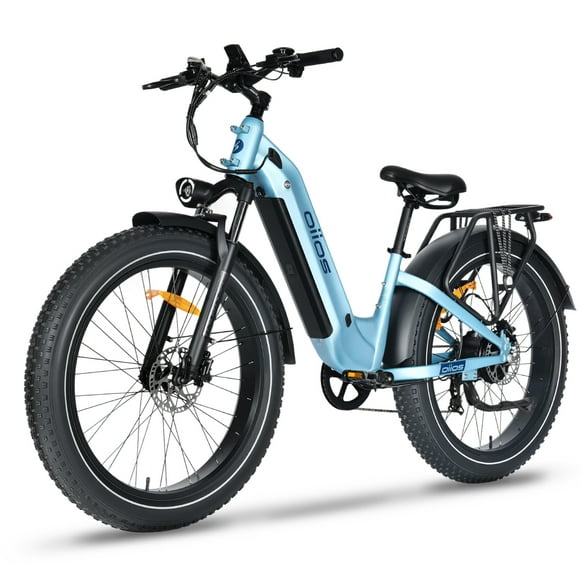 Oiios Dyno Vélo Électrique Pneus Larges Tout-Terrain pour Adultes - Certifié UL 750W 26 Po 48V 749Wh - Freins Hydrauliques Clignotants Lumières DEL - Bleu Aqua
