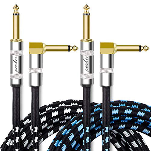 Penker 2 Pack Guitar Instrument Cable 6FT,Right Angle 1/4-Inch TS to Straight 1/4-Inch TS Gold Plated 6.35mm Guitar Cord,2 Meter for Guitar Bass Keyboard Effector Microphone Mixer 