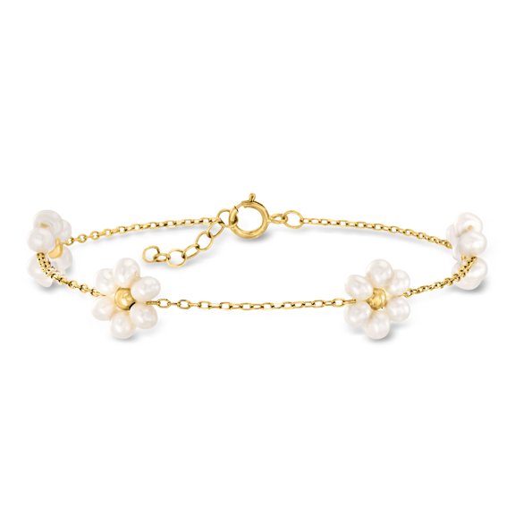Pure Collection by Ross-Simons 3-3.5mm Cultured Pearl Flower Bracelet in 14kt Yellow Gold, Women's, Adult