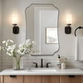 thumbnail image 5 of ANDY STAR Bathroom Vanity Mirror, 24x36 Matte Black Rectangle Mirror with Scalloped Round Corner, Vintage Asymmetrical Metal Wall Mirror for Entryway, Living Room, 5 of 9