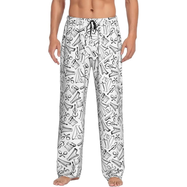 Balery Black White Music Pantalones de pijama para hombre, pijama ultraligero, pantalón de descanso-Medium