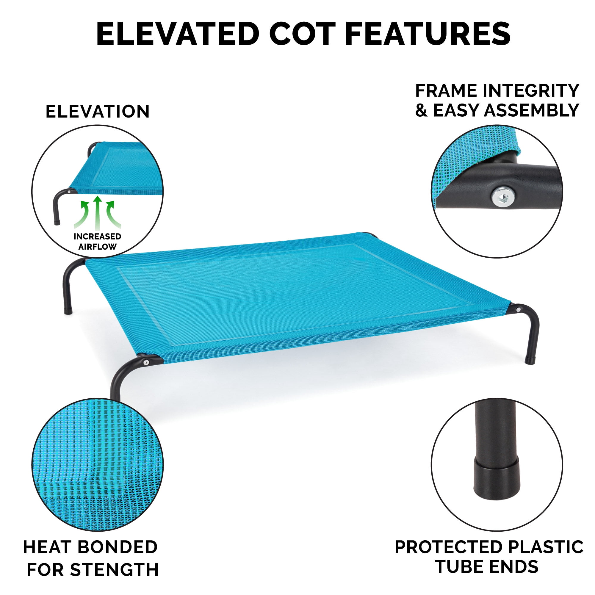 Elevated Cot Pet Bed, Cooling, Capri Blue, Large, 1 Count
