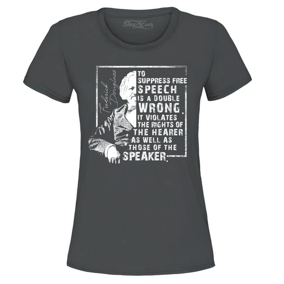 Shop4Ever Women's Free Speech Inspiring Quote Frederick Douglass Graphic T-Shirt X-Large Charcoal