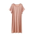 thumbnail image 2 of Ohufall Womens Sleepshirt Short Sleeve Crew Neck Solid Color Nightgown Loose Fashion Home Wear Sleepwear Pajamas, 2 of 7