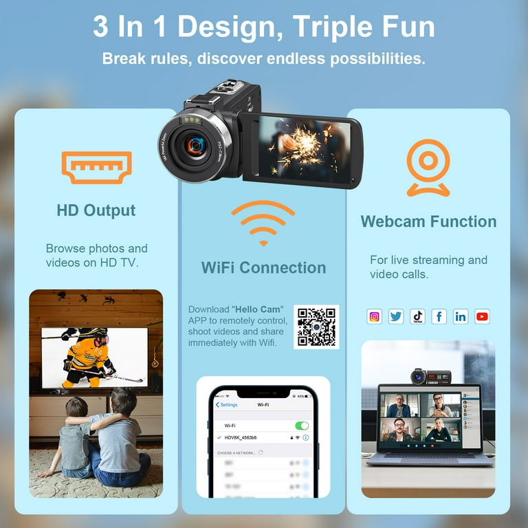 MARVUE 5K Portable Camera, 64MP WiFi Vlogging, 18X Zoom, IR Night