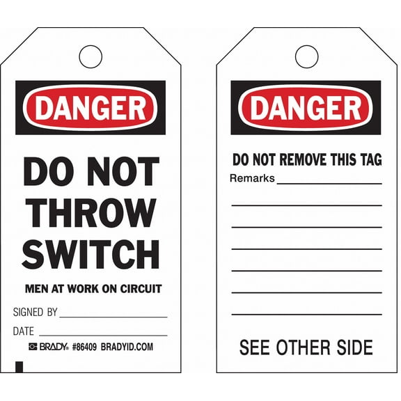 Brady Danger Tag,7 in H,4 in W,Cardstock,PK100  86693