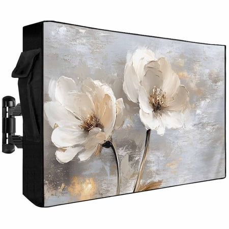 Magnolia Flower Outdoor TV Cover 30 to 32 inch Flowers Oil Painting Abstract Retro Waterproof Dustproof TV Covers for Outside with Zipper Remote Control Pocket Flat Screen Protectors