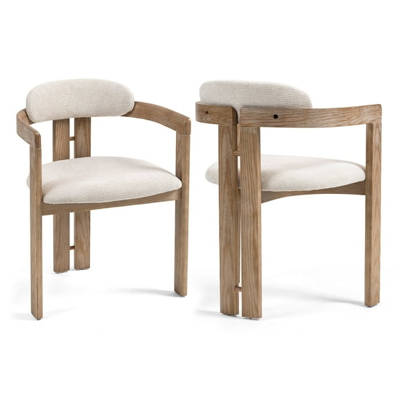 Set of 2 Beryl White Washed Boucle Fabric Dining Chair with Natural Wood Legs