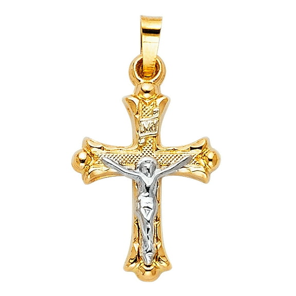 14k Yellow Gold Jesus Christ Crucified Crucifix Cross of Golgotha Pendant Charm Jewelry Female