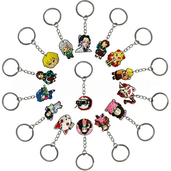15 Pcs Keychain Demon Slayer Party Favor Cute Keychain Kids Birthday Party Favor Keychain Backpack Keychain School Carnival Rewards Decoration Supplies