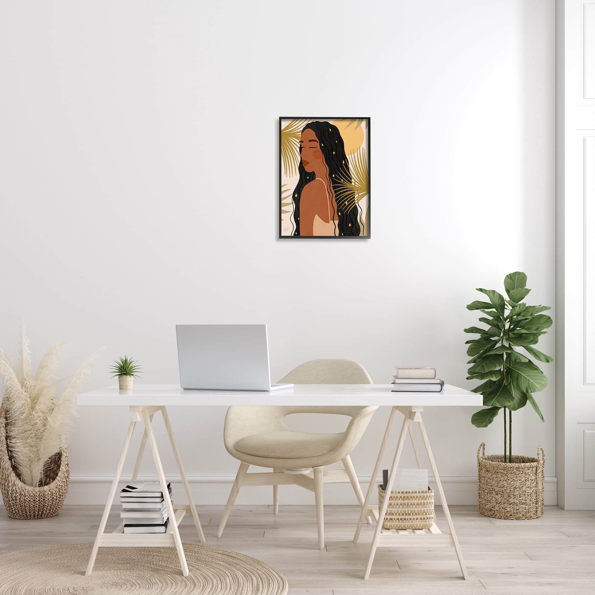 Stupell Industries Desert Plant Leaves Sunlit Starry Haired Woman Graphic Art Black Framed Art Print Wall Art, Design by Birch&Ink