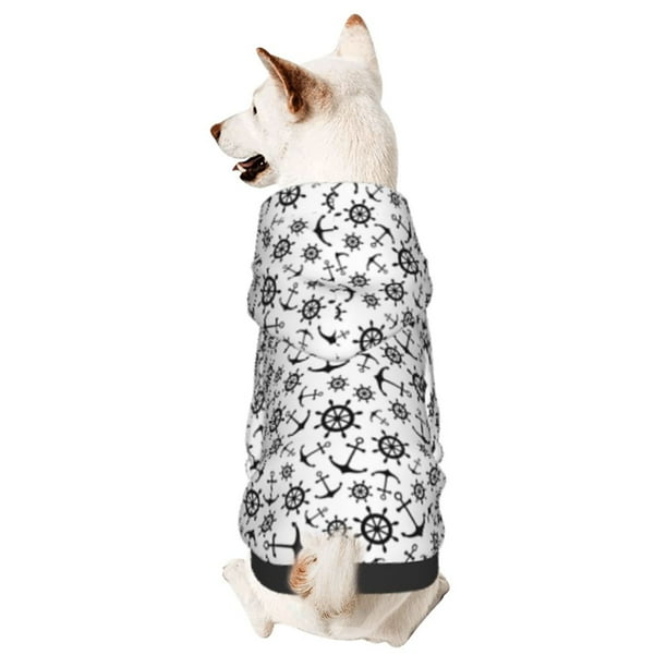 Fotbe Nautical Themed Simple Anchors Sudadera con Estampado para Perros Pequeños – Suéter con Capucha para Mascotas, Tela Suave de Forro Polar con Bolsillo-Medium