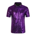 thumbnail image 5 of INSPIRE CHIC Sequin Polo for Men's Sparkle Short Sleeves Club Party Shiny Golf Shirts 2XL Purple, 5 of 6