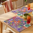 thumbnail image 4 of Colorful Abstract Floral Placemats Set of 4, Countryside Flower Plaid Ethnic Non-Slip Place Mats Washable Table Mats for Kitchen Dining Table Decorations Indoor/Outdoor, 4 of 9