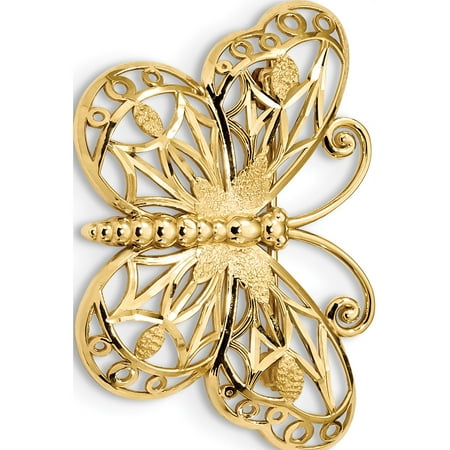 Designer Flowers Brooch - 14k Yellow Gold Diamond-cut Polished & Satin Butterfly Pin