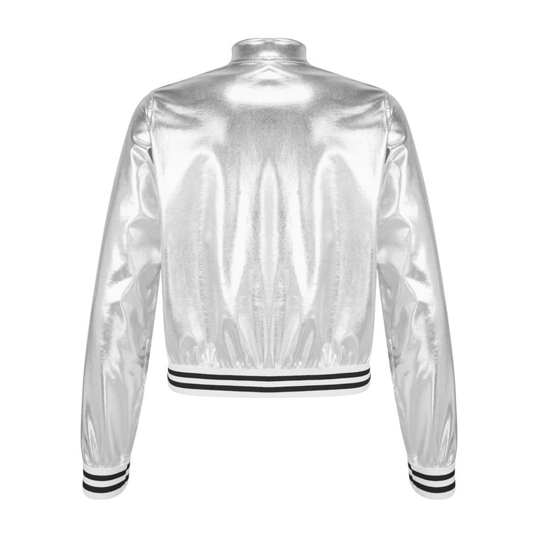 YEAHDOR Kids Girls Metallic 2Pcs Dance Outfit Long Sleeve