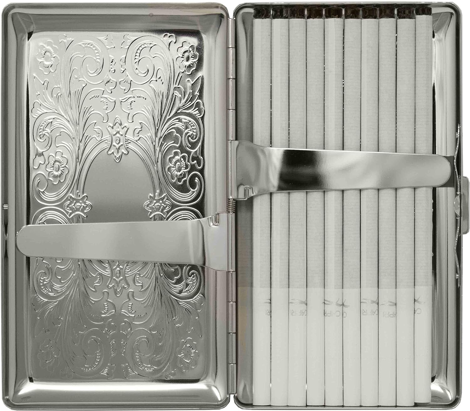 cigarette holder tin Set of 2 Metal-Plated 120s Cigarette Case & Stash Box (Silver Victorian  Scroll)