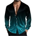 thumbnail image 2 of Men's Silky Satin Shirts Long Sleeve Button Down Gradient Color Collared Blouses Dressy Casual Fall Spring Tops (M, Blue), 2 of 7
