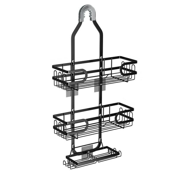 3-Tier Shower Organizer Hanging Rack Over Shower Head with Soap Holder, Towel & Sponge Storage - Space-Saving Bathroom Storage Solution for Shower Essentials