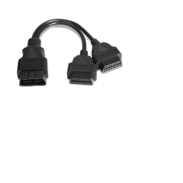 WWS-1 Câble d'Extension en Angle Droit OBD2 en Forme de Y pour Voiture, Standard 1 Mâle à 2 Femelles 16 Broches Tout-en-un 24AWG, Faisceau de Câblage OBD Sortie Intelligente Adaptateur un-à-Deux, Universel Voiture (Noir)