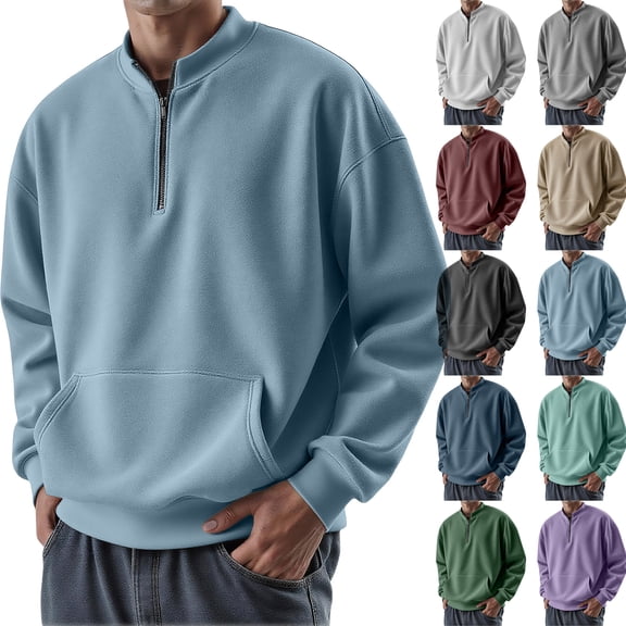 Baggy Sweatshirt Men Quarter Zipper Sweatshirt No Hood Man Lightweight 3/4 Zip Pullover Long Sleeve Vintage Sweaters Purple 3XL
